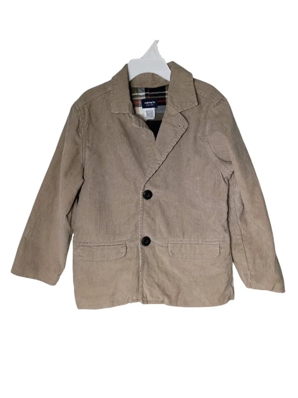 Carter's Boys Flannel Lined Corduroy Blazer Jacket 5 Cotton Vented Pockets Tan